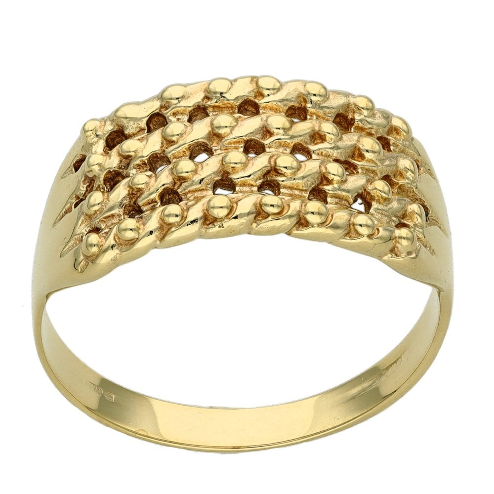 9ct Yellow Gold Four Row Keeper Ring - 4.2g - Size W