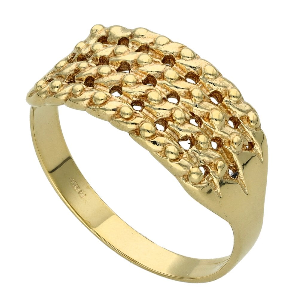 9ct Yellow Gold Four Row Keeper Ring - 4.2g - Size W