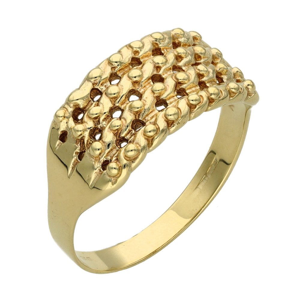 9ct Yellow Gold Four Row Keeper Ring - 4.2g - Size W