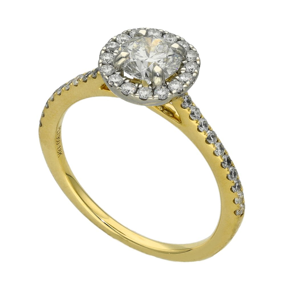 Ladies 18ct Yellow Gold Diamond Halo Cluster Ring - 1.02ct