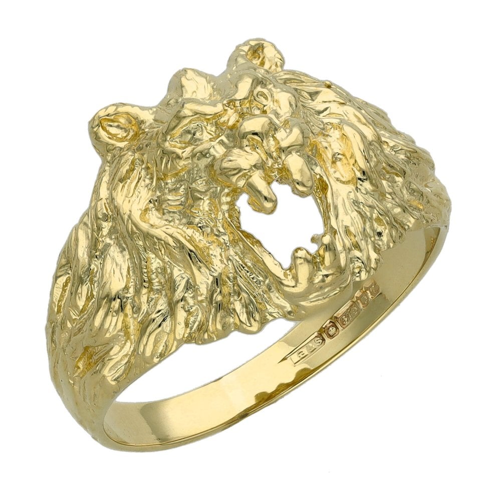 9ct Yellow Gold Lions Head Ring - Size P - 3.9g