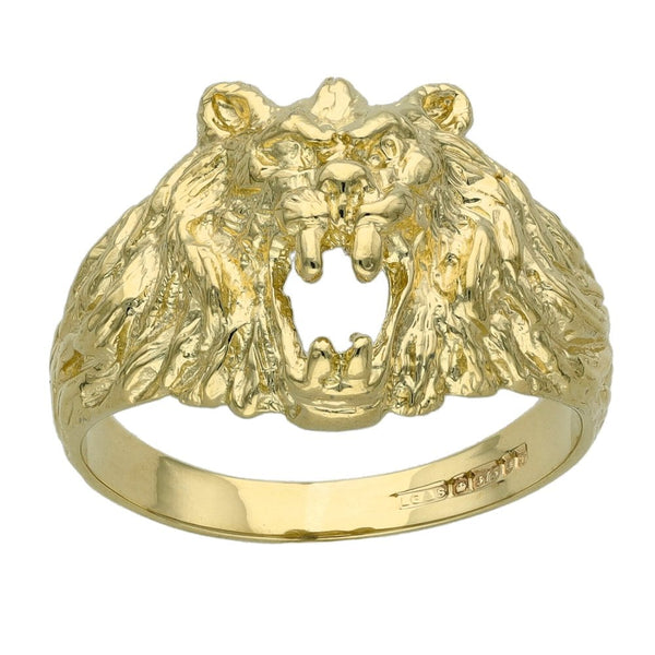 9ct Yellow Gold Lions Head Ring - Size P - 3.9g
