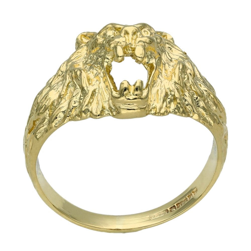 9ct Yellow Gold Lions Head Ring - Size P - 3.9g