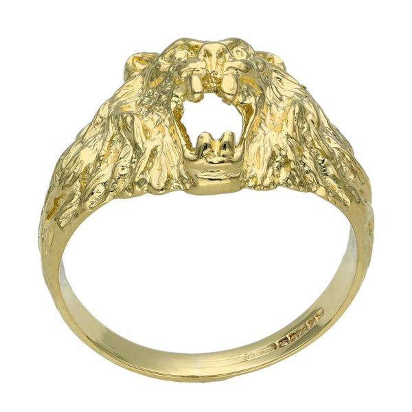 9ct Yellow Gold Lions Head Ring - Size P - 3.9g