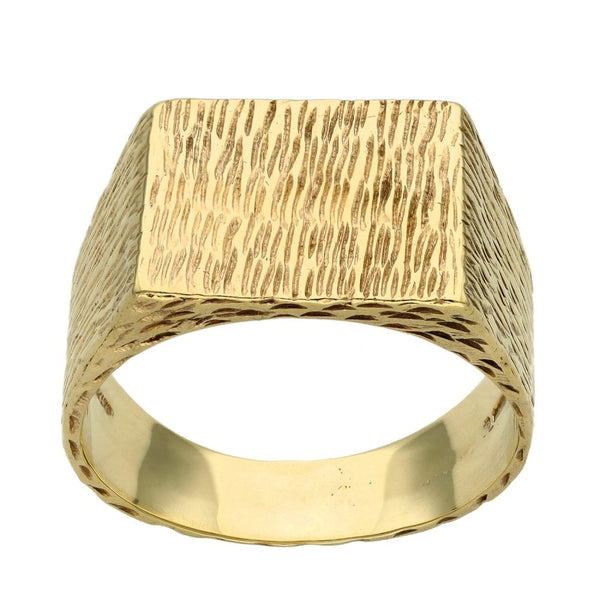 Mens 9ct Yellow Gold Bark Effect Signet Ring - Size Z