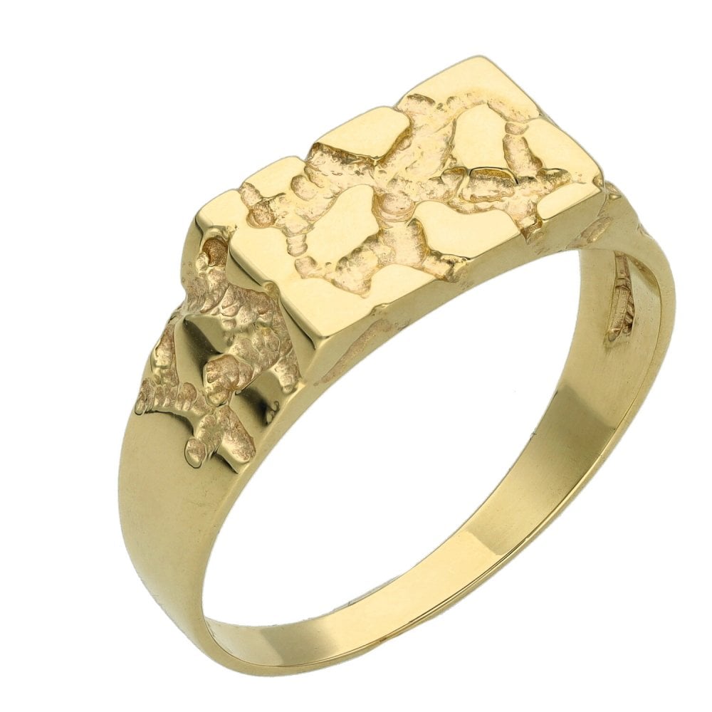 9ct Yellow Gold Patterned Signet Ring - Size Z