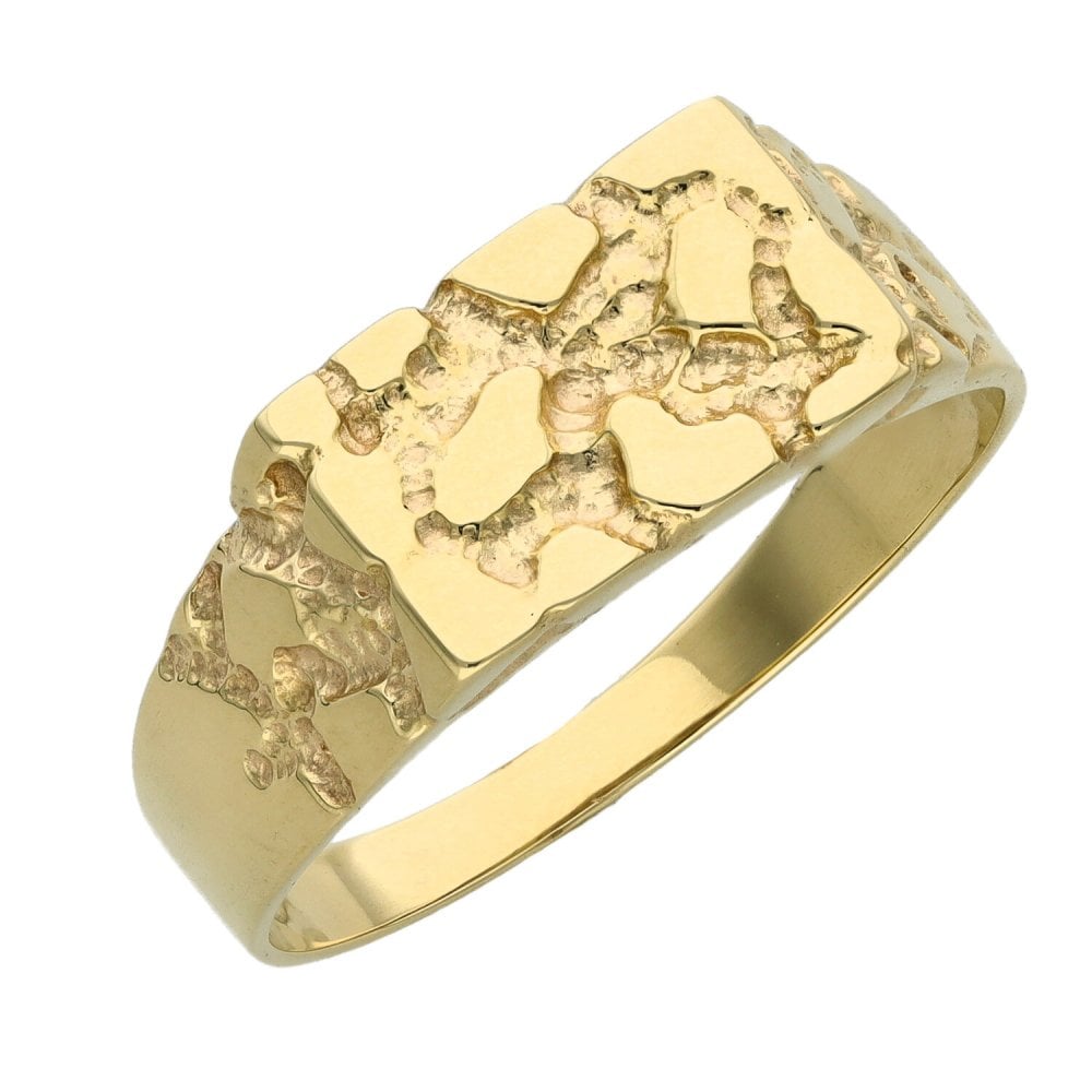 9ct Yellow Gold Patterned Signet Ring - Size Z