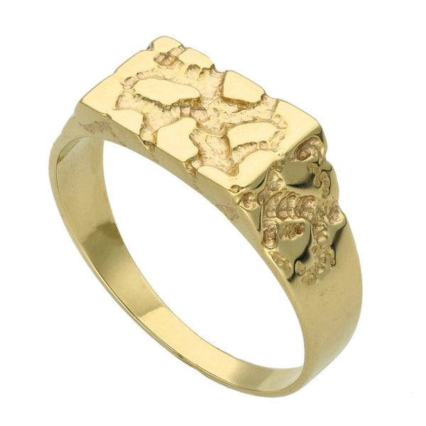 9ct Yellow Gold Patterned Signet Ring - Size Z