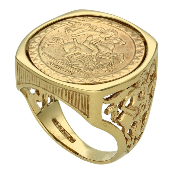 9ct Yellow Gold St. George Mounted Ring - Size V