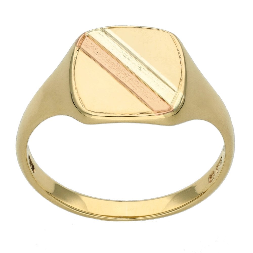 9ct Multi Tone Gold Signet Ring - Size W
