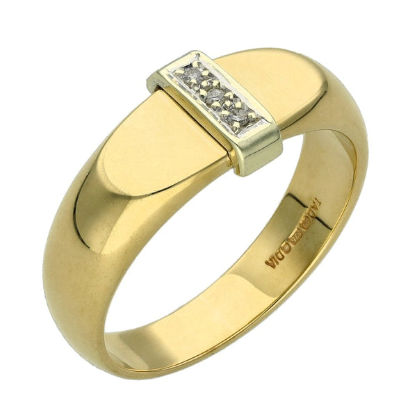 9ct Yellow Gold Diamond Set Band Signet Ring - Size T