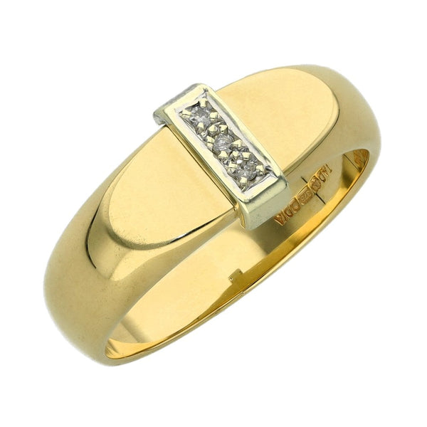 9ct Yellow Gold Diamond Set Band Signet Ring - Size T