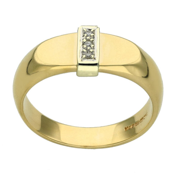 9ct Yellow Gold Diamond Set Band Signet Ring - Size T