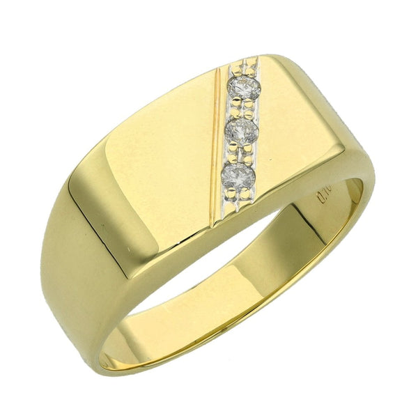 9ct Yellow Gold Diamond Set Oblong Signet Ring - Size S