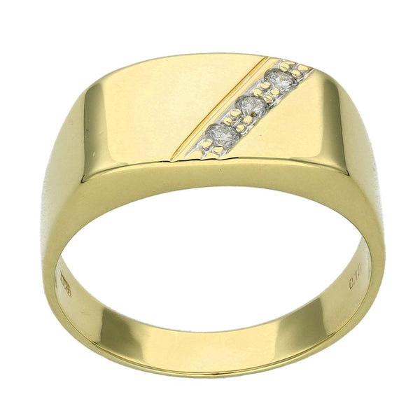 9ct Yellow Gold Diamond Set Oblong Signet Ring - Size S