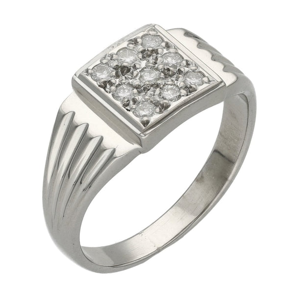 9ct White Gold Diamond Set Pave Signet Ring - Size R