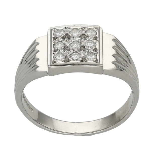 9ct White Gold Diamond Set Pave Signet Ring - Size R