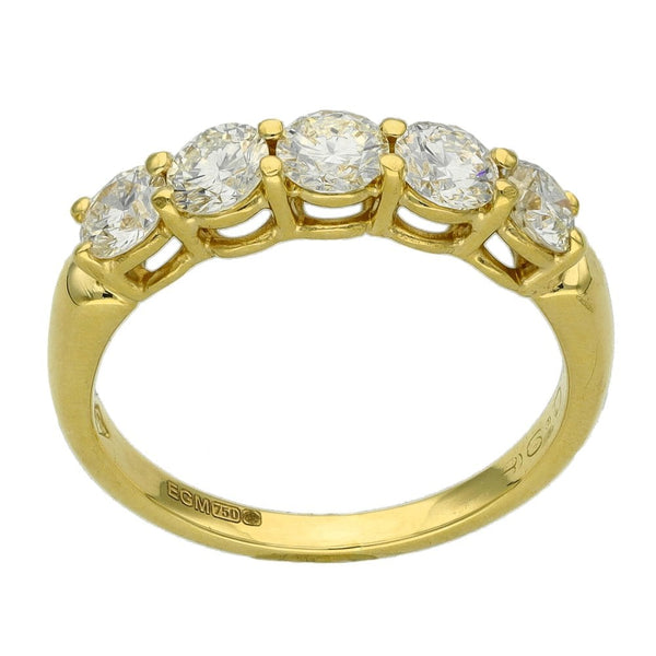 Ladies 18ct Yellow Gold Five Diamond Eternity Ring - 0.75ct