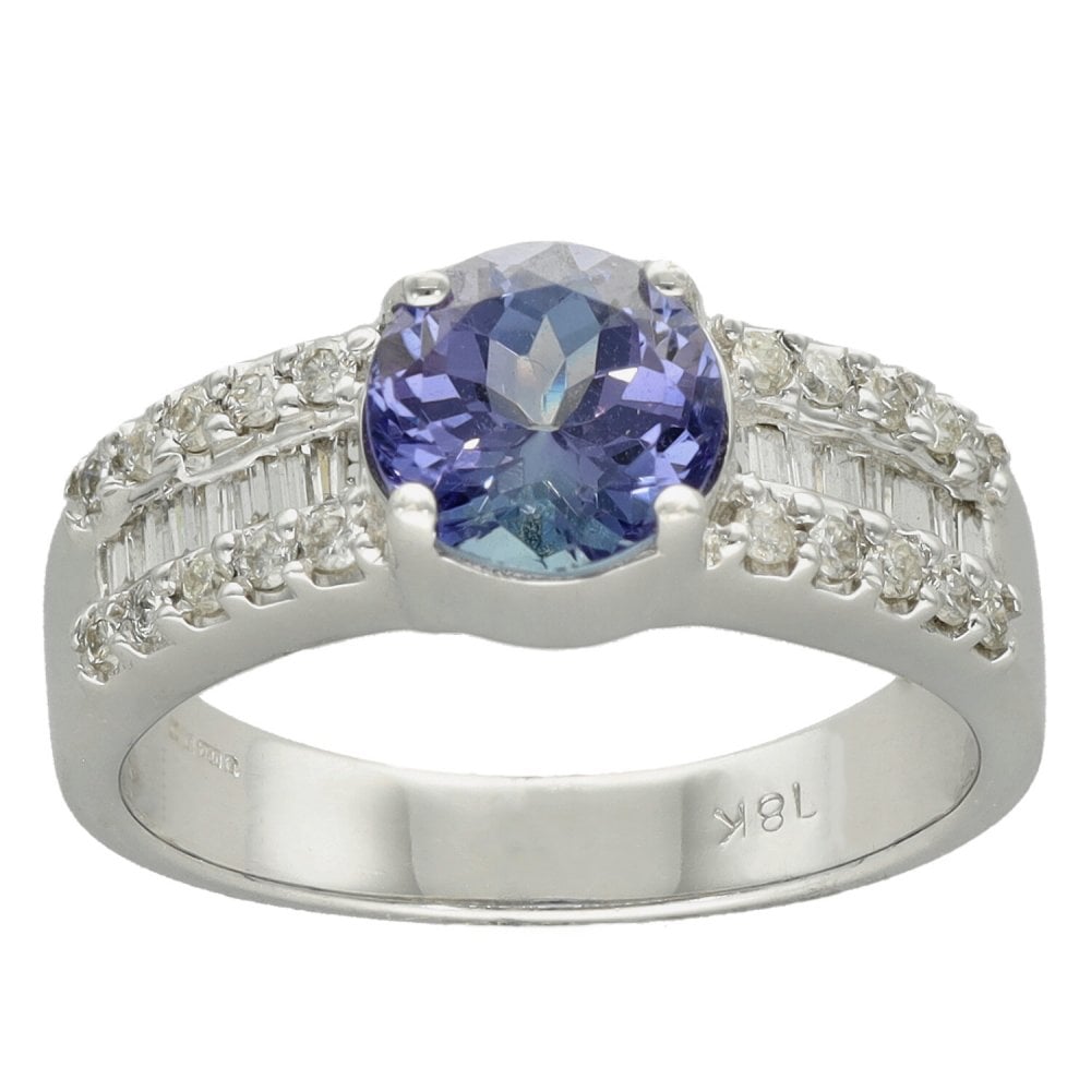 18ct White Gold Tanzanite & Diamond Ring - Size O - 1.90ct