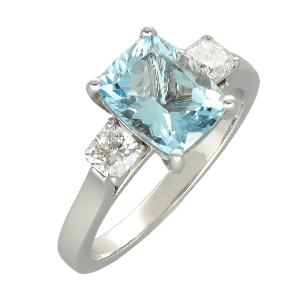 Ladies 18ct White Gold Diamond & Aquamarine Trilogy Ring