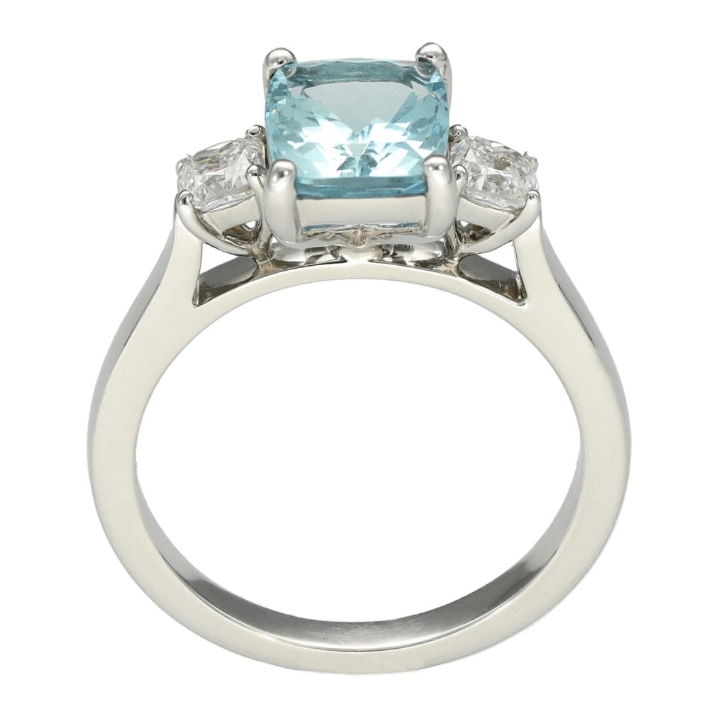 Ladies 18ct White Gold Diamond & Aquamarine Trilogy Ring