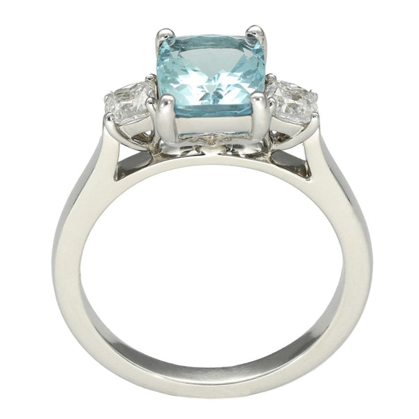 Ladies 18ct White Gold Diamond & Aquamarine Trilogy Ring