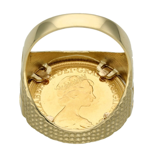 Yellow Gold 1982 Full Sovereign Coin Mounted Ring - Size W