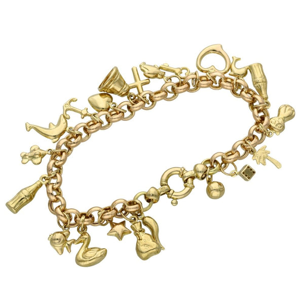 9ct Yellow Gold Belcher Bracelet With 21 Charms - 16.6g