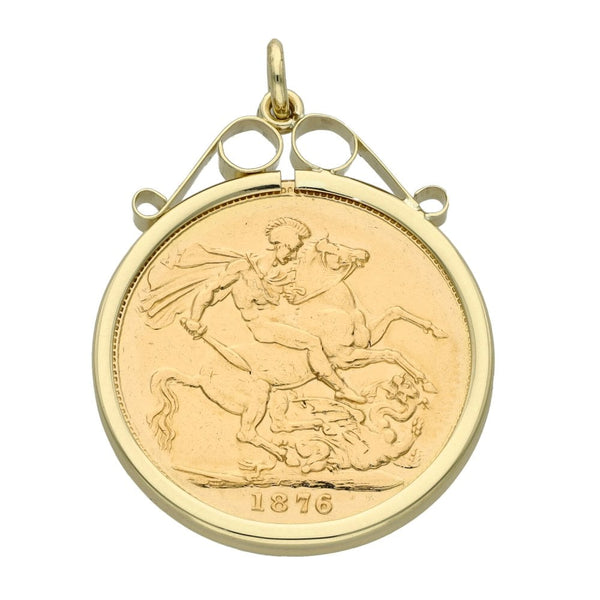 1876 Yellow Gold Full Sovereign Coin Pendant - 9.1g
