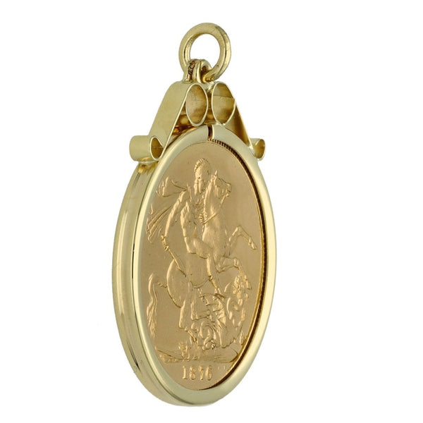 1876 Yellow Gold Full Sovereign Coin Pendant - 9.1g