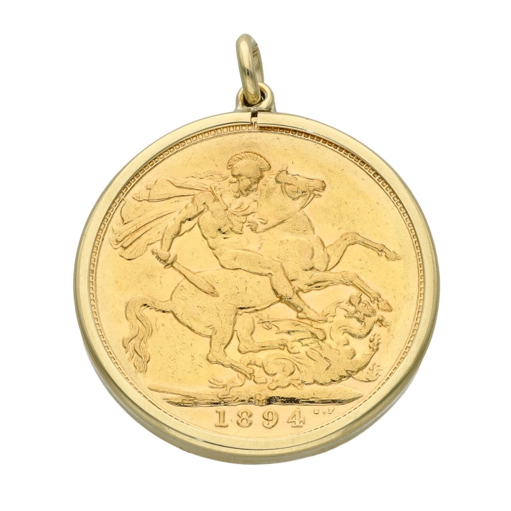 1894 Yellow Gold Full Sovereign Coin Pendant - 8.8g