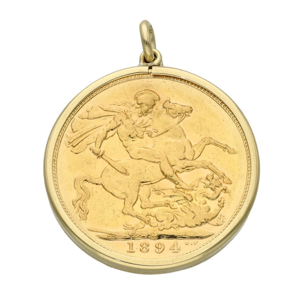 1894 Yellow Gold Full Sovereign Coin Pendant - 8.8g