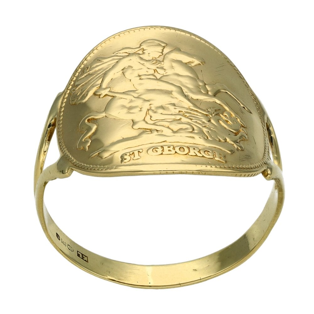 9ct Yellow Gold Bent Over St George Ring - Size W