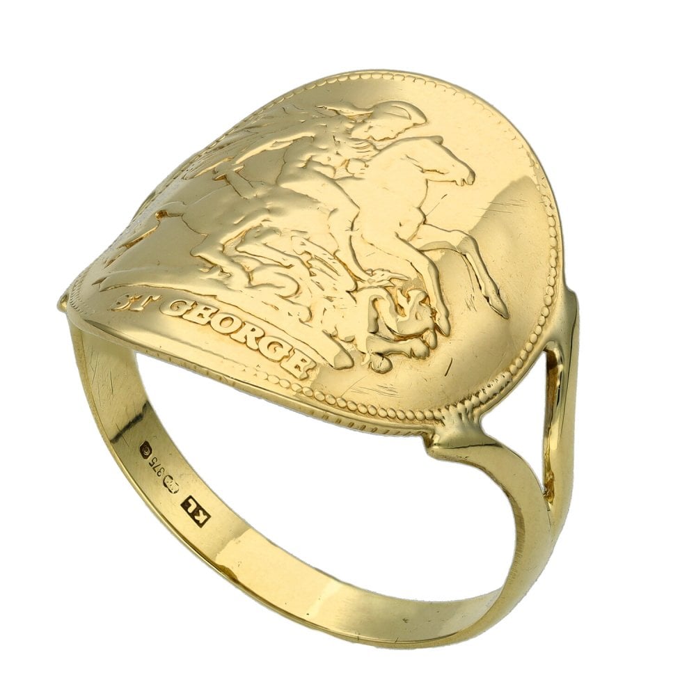 9ct Yellow Gold Bent Over St George Ring - Size W