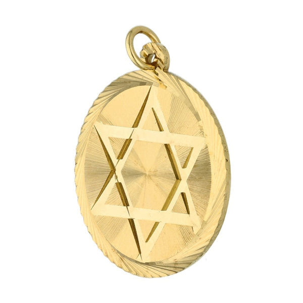 9ct Yellow Gold Star Of David Disc Pendant - 3.3g