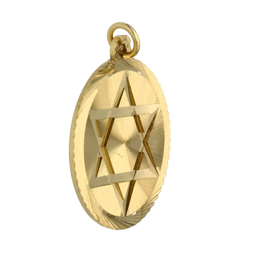 9ct Yellow Gold Star Of David Disc Pendant - 3.3g