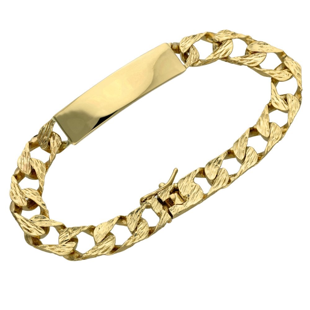 9ct Yellow Gold Bark Effect ID Bracelet - 8.5"
