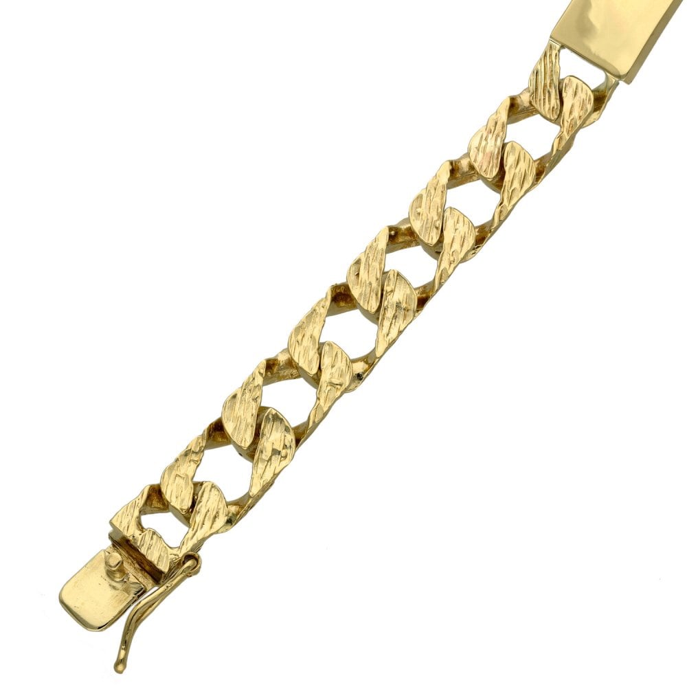 9ct Yellow Gold Bark Effect ID Bracelet - 8.5"