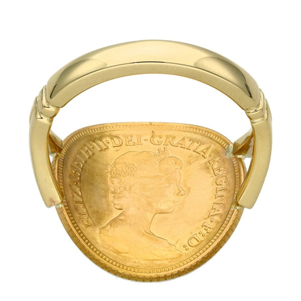 1982 Yellow Gold Half Sovereign Coin Bent Over Ring - Size P