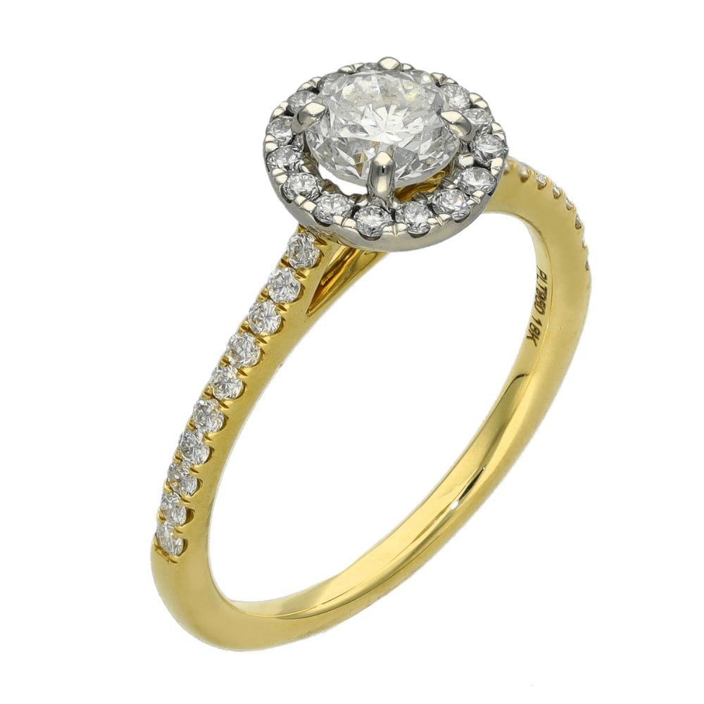 Ladies 18ct Yellow Gold Diamond Halo Cluster Ring - 1.04ct