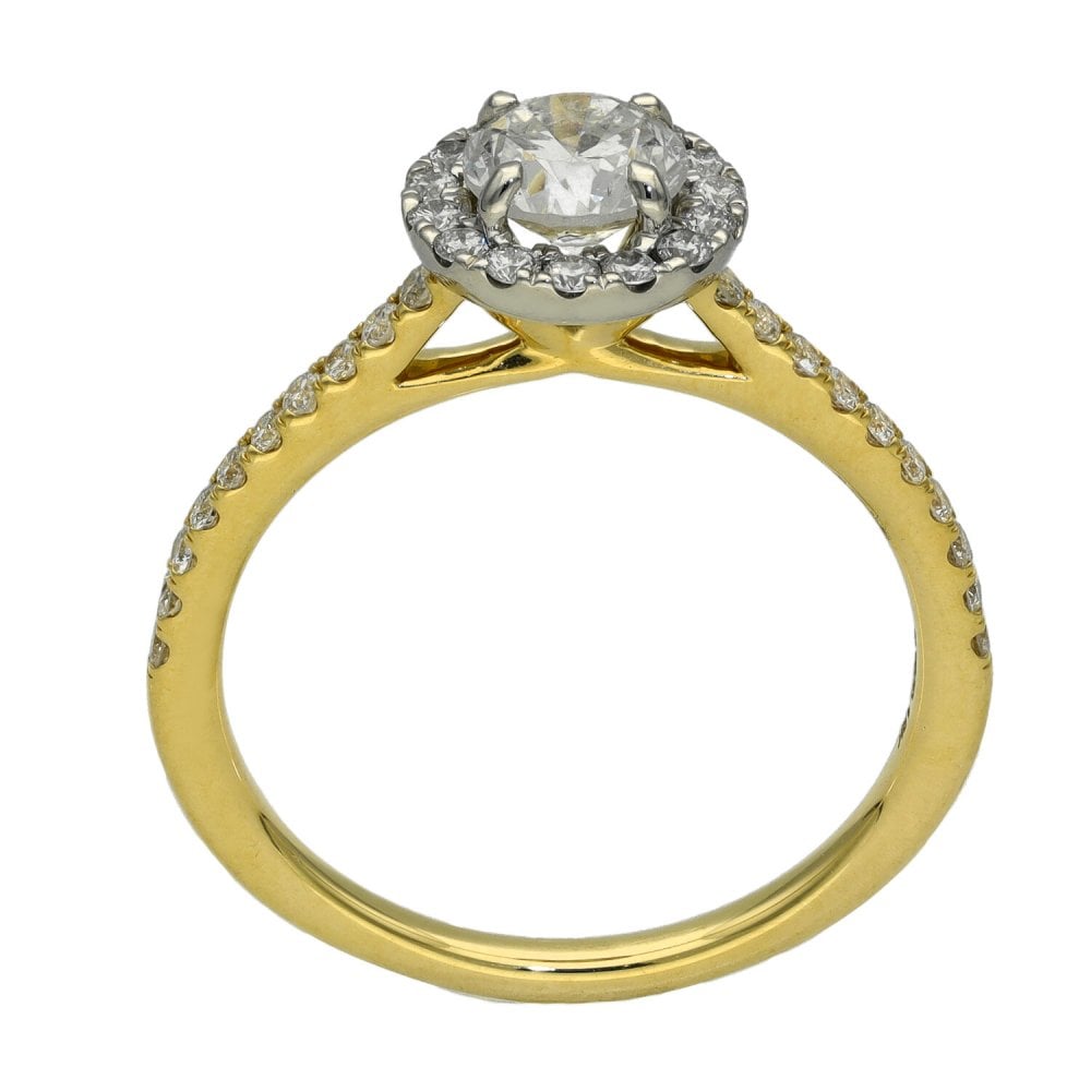 Ladies 18ct Yellow Gold Diamond Halo Cluster Ring - 1.04ct