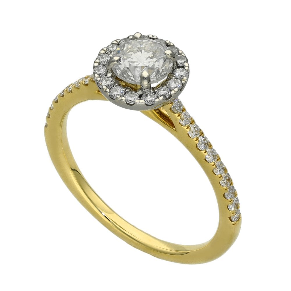 Ladies 18ct Yellow Gold Diamond Halo Cluster Ring - 1.04ct