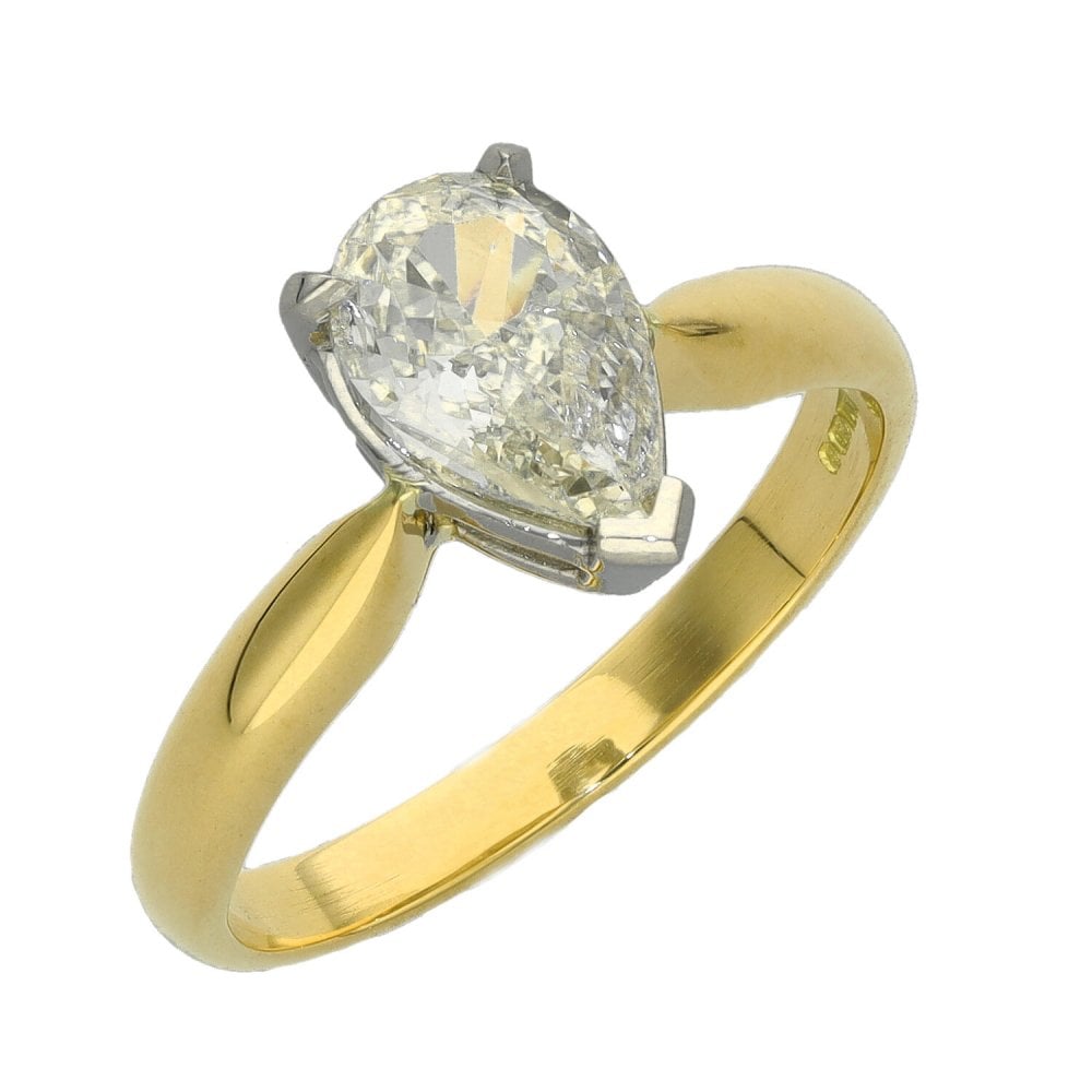 Ladies 18ct Yellow Gold Pear Cut Diamond Engagement Ring