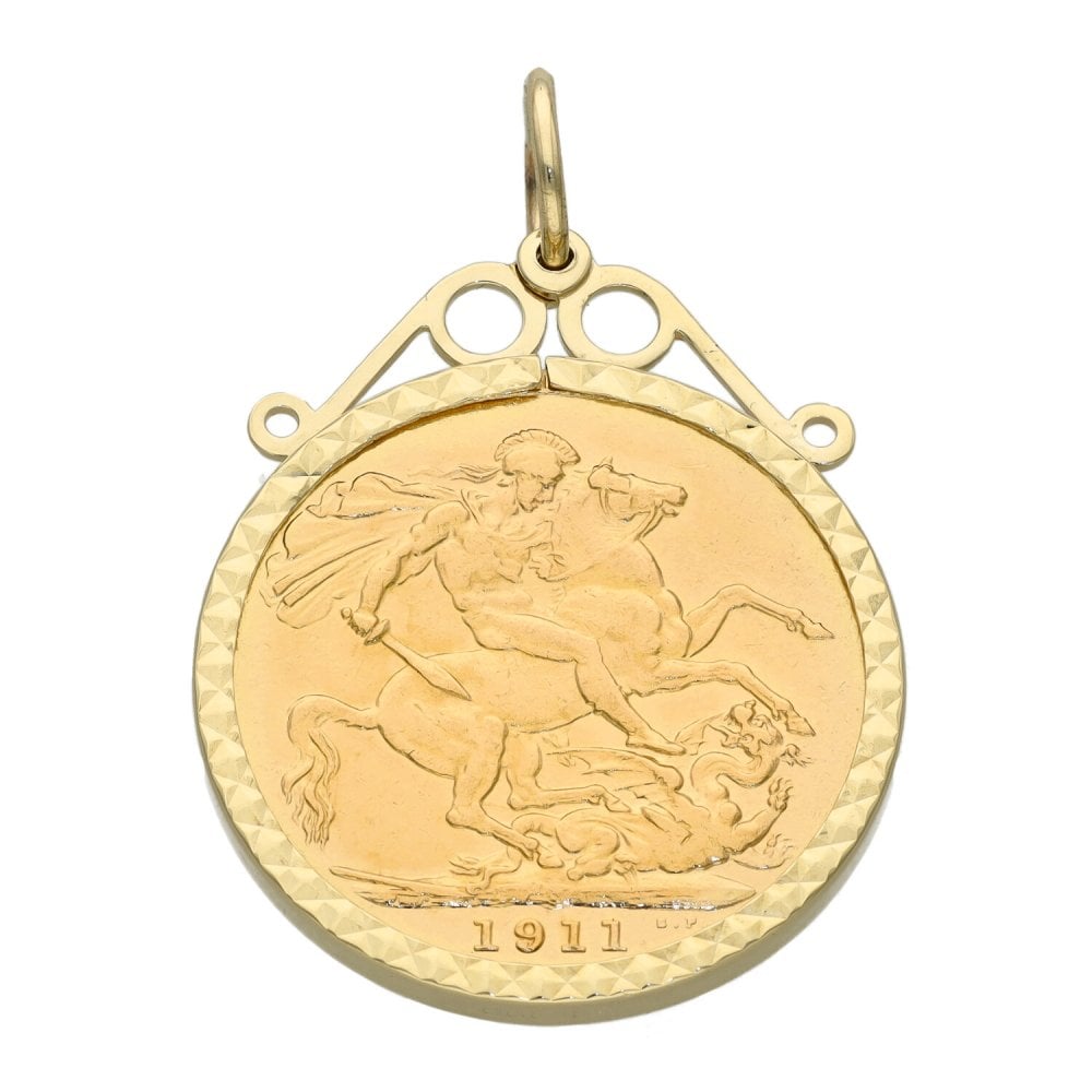 1911 Yellow Gold Full Sovereign Coin Pendant - 9.1g