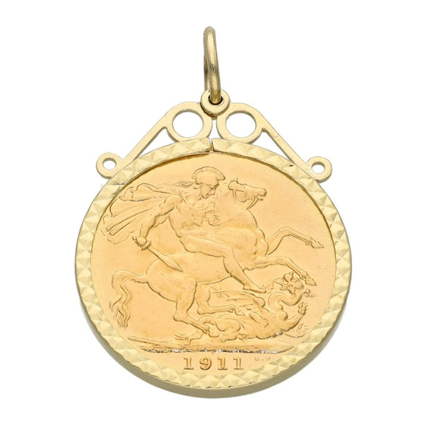 1911 Yellow Gold Full Sovereign Coin Pendant - 9.1g