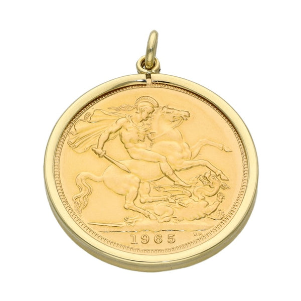 1965 Yellow Gold Full Sovereign Coin Pendant - 8.9g