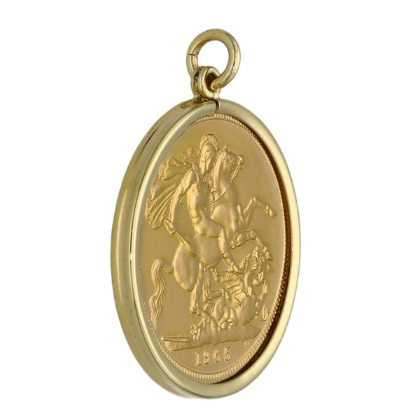 1965 Yellow Gold Full Sovereign Coin Pendant - 8.9g