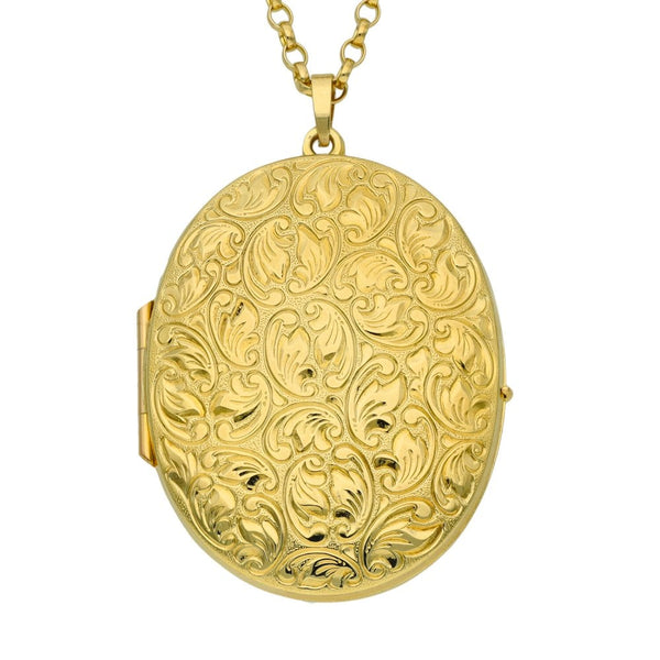Ladies 9ct Yellow Gold Oval Pattern Locket & 24" Chain