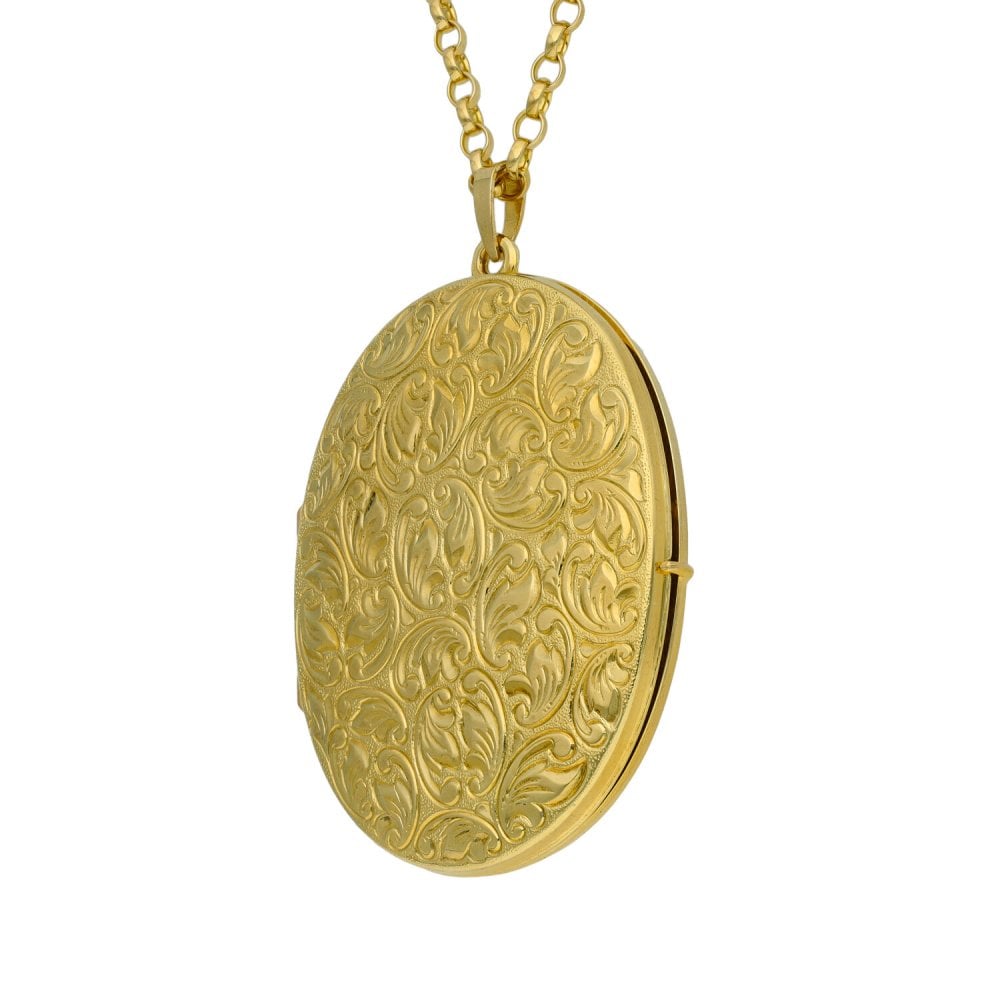 Ladies 9ct Yellow Gold Oval Pattern Locket & 24" Chain