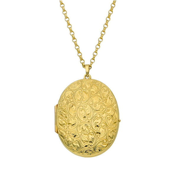 Ladies 9ct Yellow Gold Oval Pattern Locket & 24" Chain